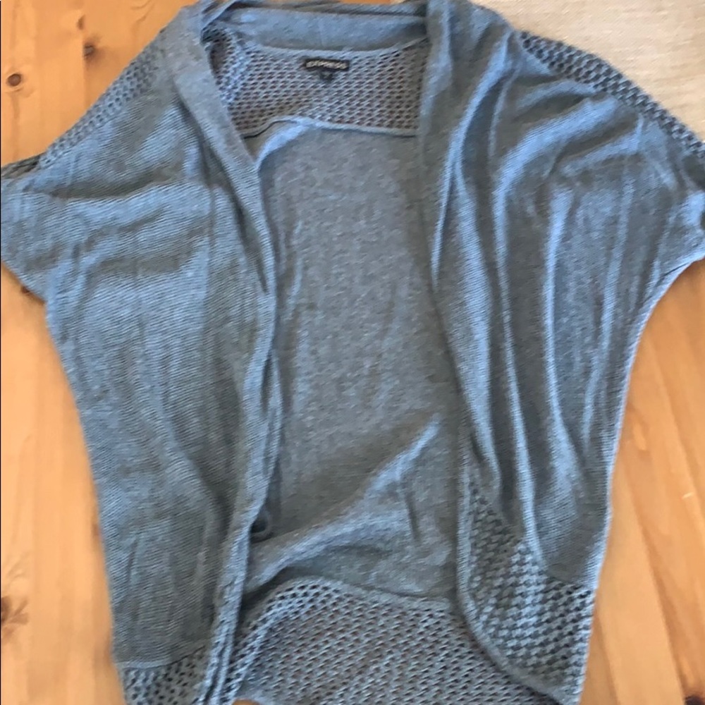 Gray Open-Front Knit Cardigan